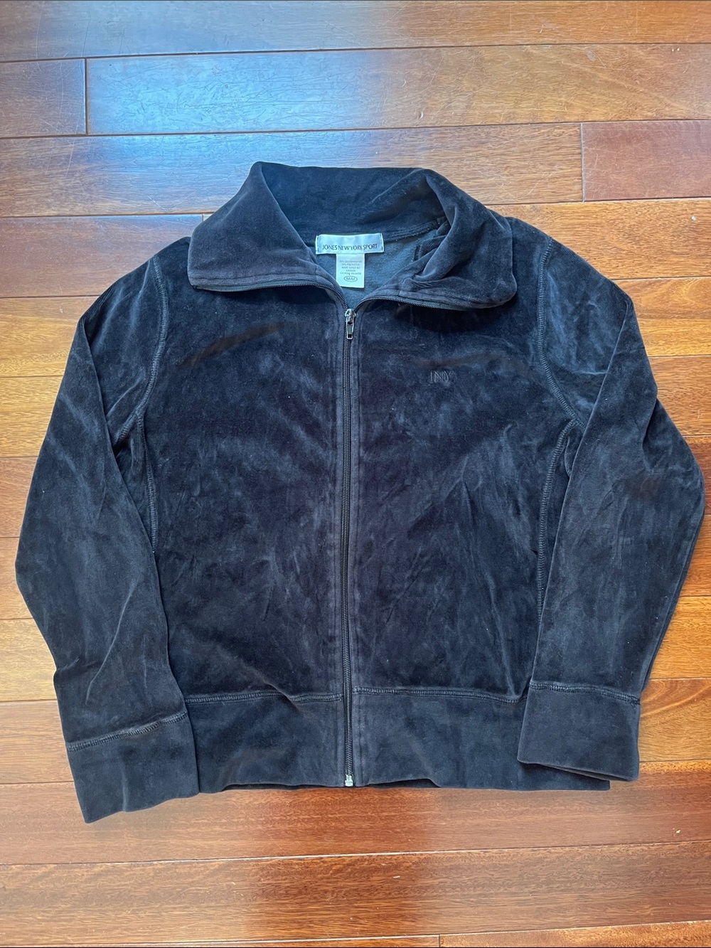 Jones New York Black Velvety Full Zip Sweatshirt Jacket Medium